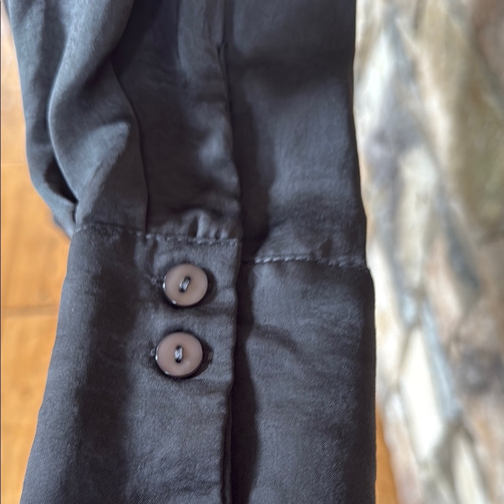 Black Satin Shirt Dress with Belt - Picture 6 of 8
